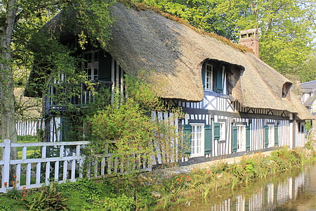 σπίτι, πρόσοψη, καρφιά, το thatch, Νορμανδία, Γαλλία, κληρονομιά