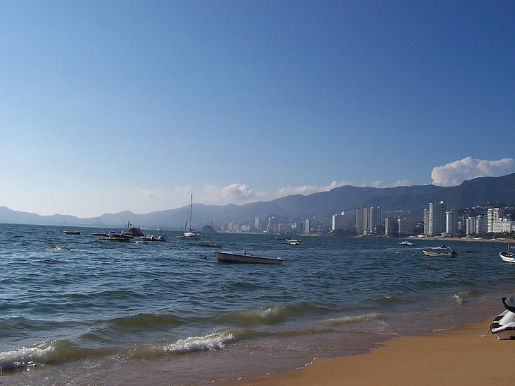 pludmale, brīvdiena, jūra, Acapulco, Kosta, kalns, jūras kuģu