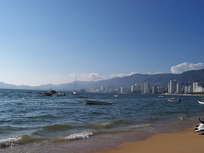 海滩, 假日, 海, 阿卡普尔科, 哥斯达黎加, 山, 航海的船只