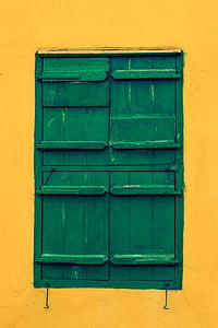 Xipre, Paralimni, antiga casa, finestra, envellit, fusta, verd