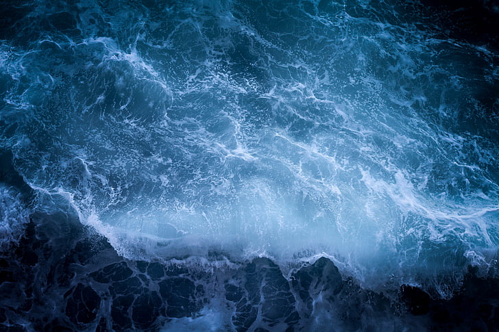 синьо, дълбоко, океан, море, вода, балон, морска вода