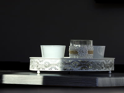 glass, candle, tealight, decoration, candlestick, windlight, tray