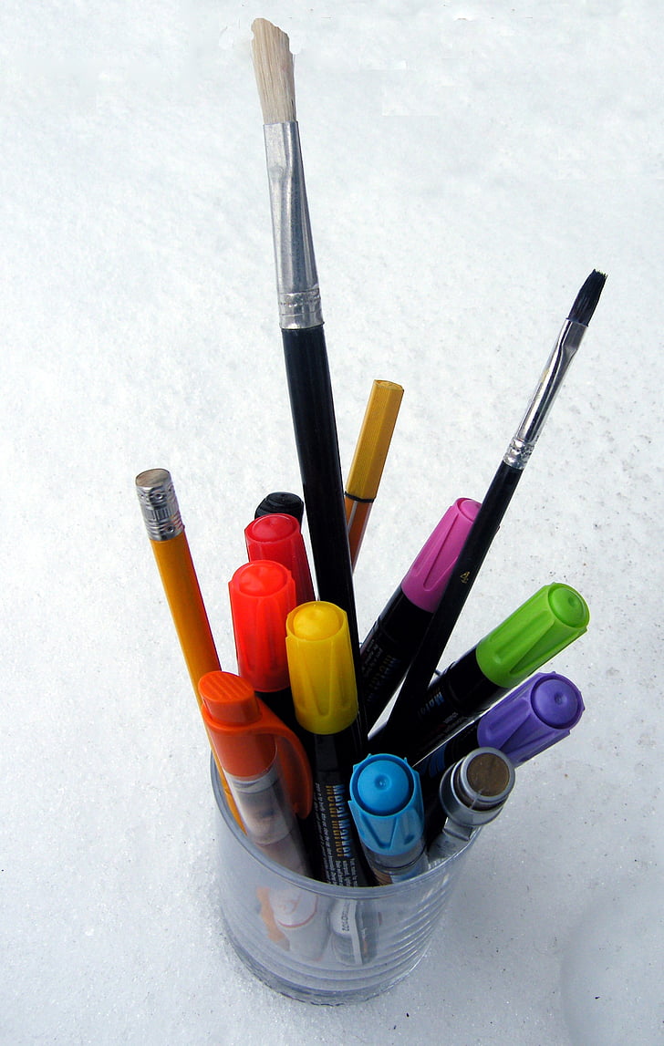 ปากกา, แปรง, สี, มีสีสัน, แปรง, ดินสอสี, ดินสอสี