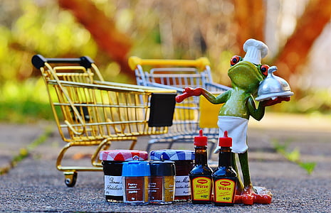 shopping cart, shopping, frog, cooking, funny, cute, purchasing