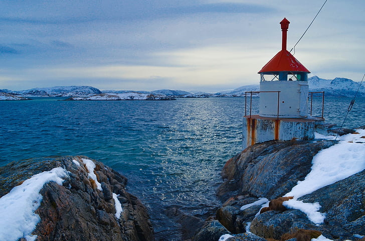 Lighthouse, havet, vand, Rock, blå, Norge, Sky