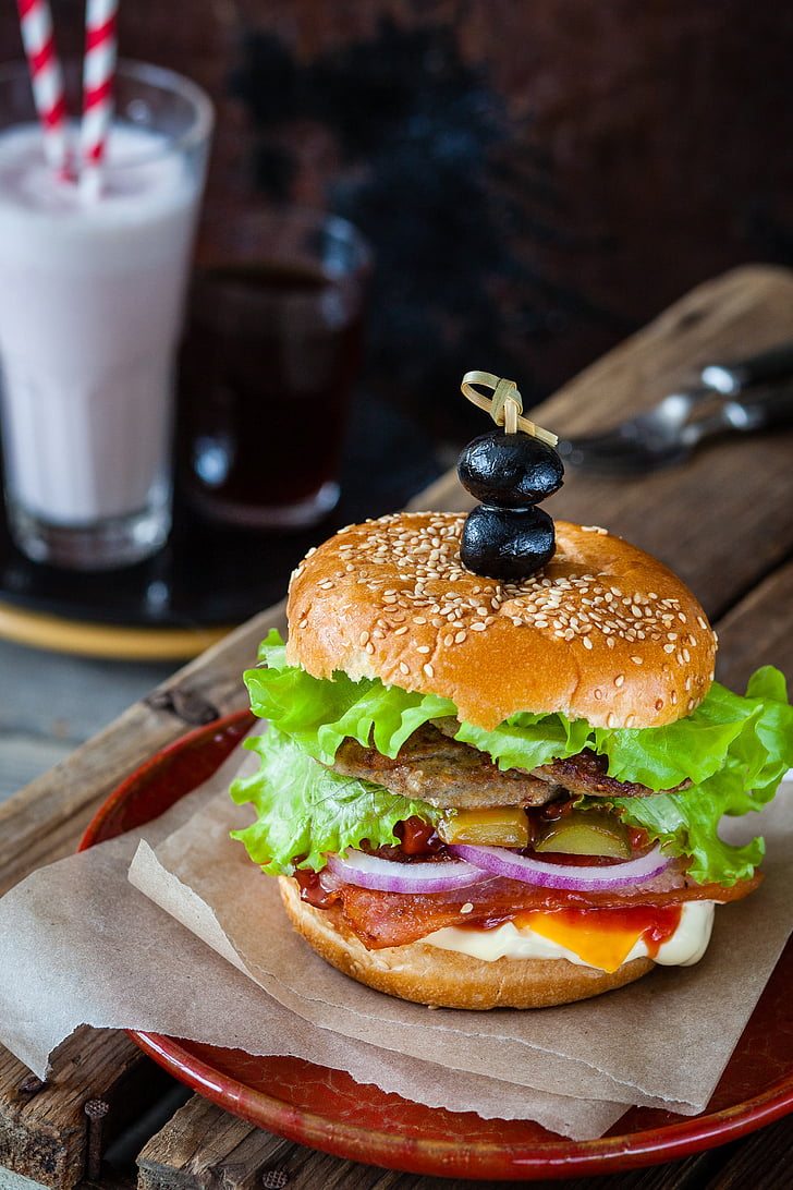 Hamburger, Burger, Café, frokost, ernæring, velsmagende, Restaurant
