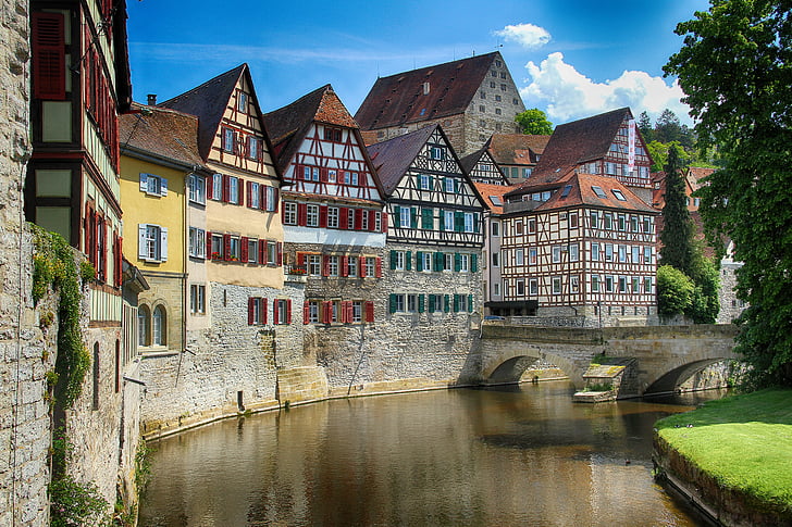 canal, edifício, Schwäbisch hall, Alemanha, arquitetura, Europa, história