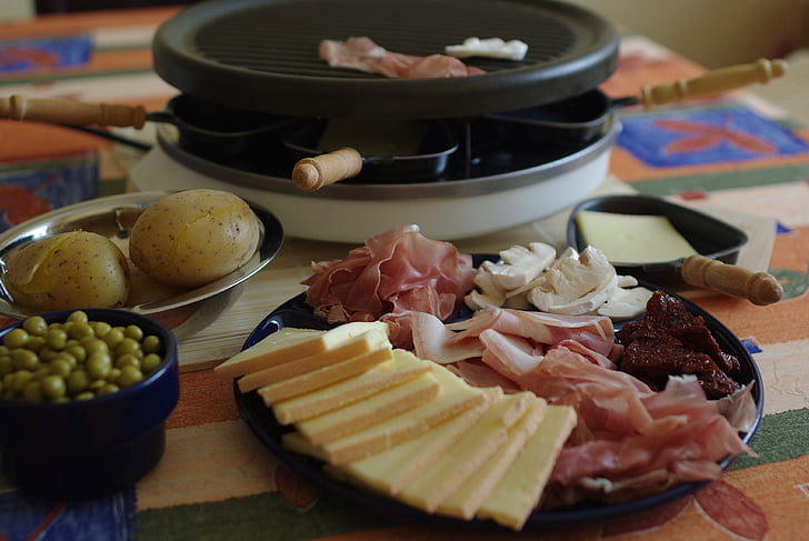 raclette, comida, presunto, queijo