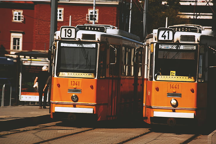 Будапешт, Трамвай, мост, Венгрия, трафик, общественный транспорт, красный