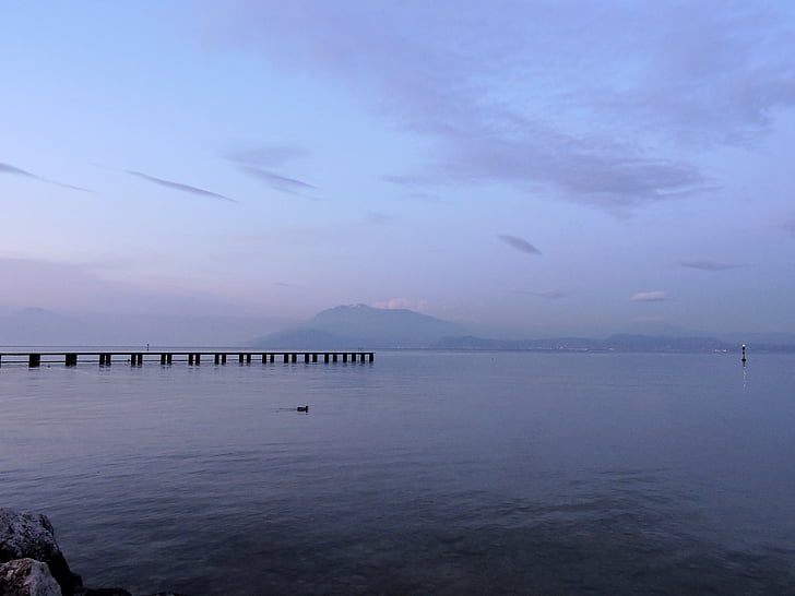 Lago, molo, Sirmione, Italia, Lago di garda, cielo, nuvole