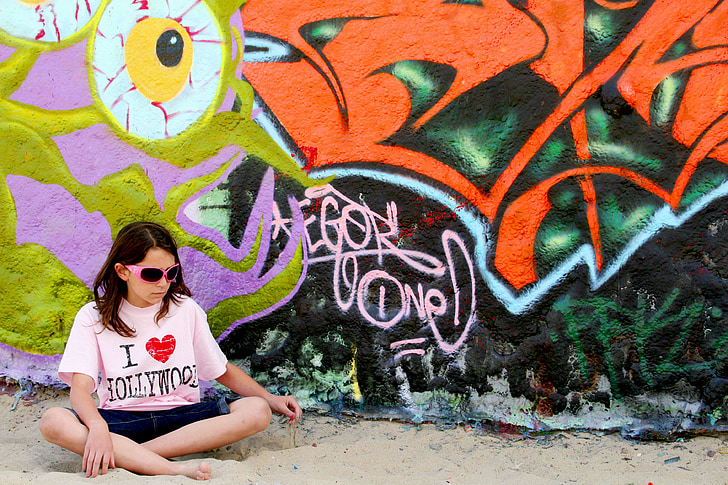 Graffiti, Hollywood, aurinkolasit, Venice Beach-ranta, Grunge, lapsi, suunnittelu