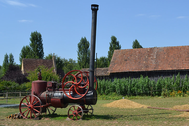 vapor, máquina antigua, Bournat, Dordogne, Francia