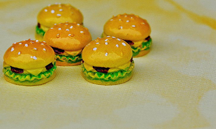 cheeseburger, Burger, miniatură, ceramica, distractiv, decor, fragile