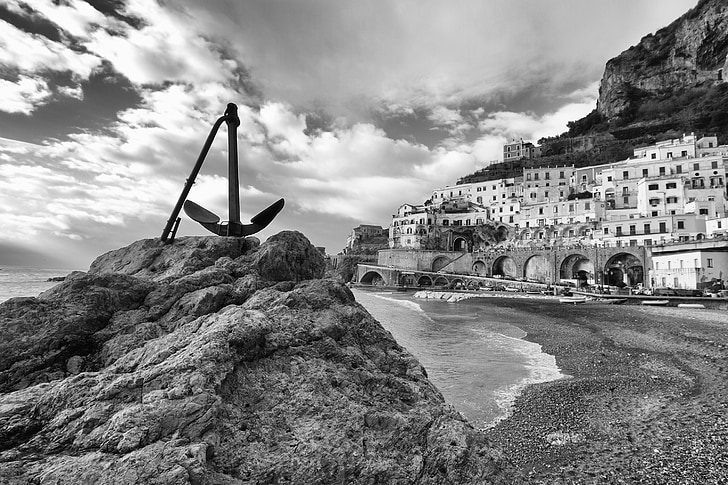 atrani, Amalfi coast, Campania, jūra, vēl, pludmale, brīvdiena