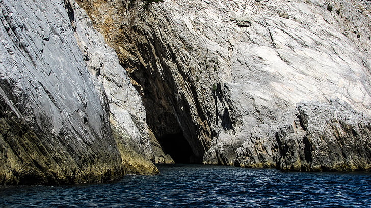 sea cave, sea, island, geological, nature, aegean, greece