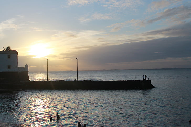 plaj, Ma, günbatımı, Bar harbor Salvador