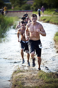løpere, konkurranse, rase, Mud, hinder, føtter, vann