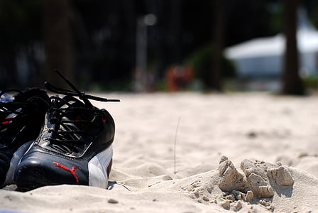 shoes, sand, beach, puma, sneaker, holiday