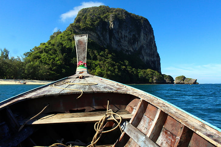 Longtail tekne, Tayland, poda Adası, deniz gemi, su, ulaşım, gökyüzü