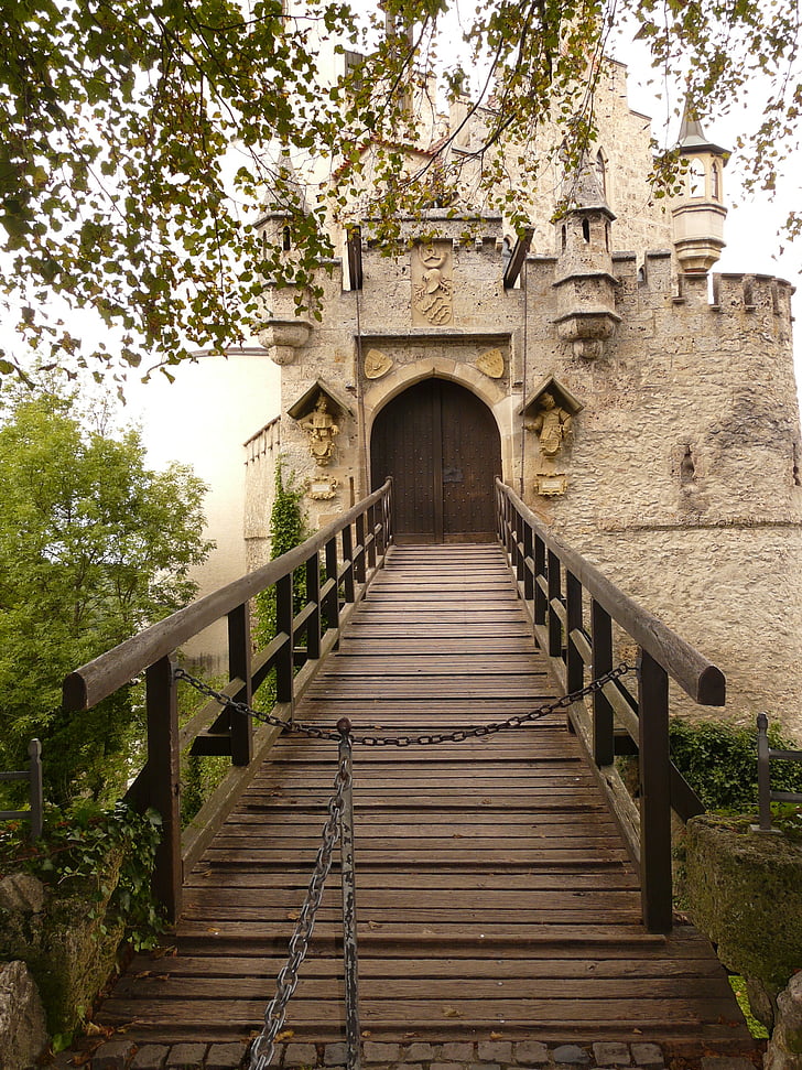 lichtenstein, bridge, drawbridge, castle, knight's castle, architecture, tree