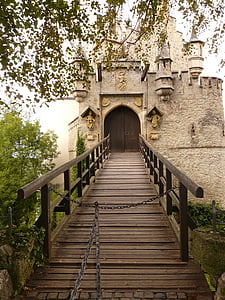 Lichtenstein, Bridge, vindbrygga, slott, knight's castle, arkitektur, träd