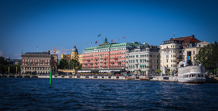 Stockholm, a Grand hotel, Svédország, építészet, Skyline, város, utca-és városrészlet