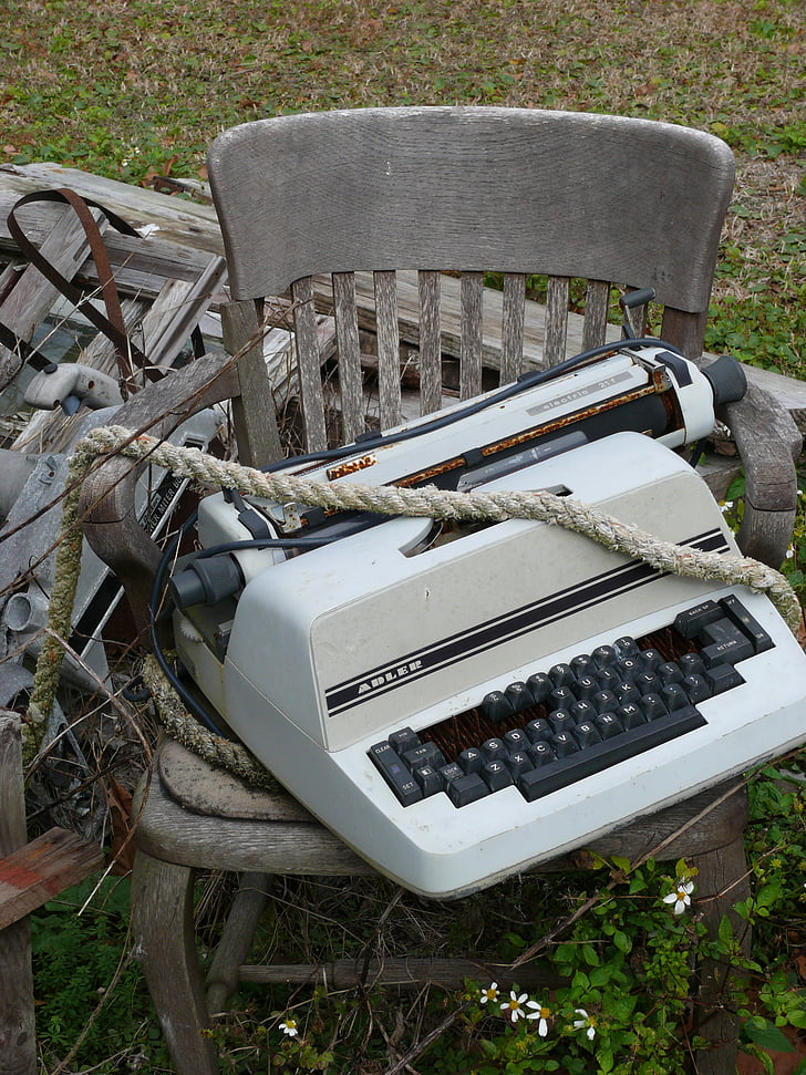 skrivmaskin, Vintage, gamla, Adler, nycklar, typ, rep