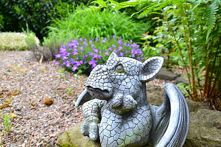 trädgård, trädgård figuriner, Dragon, Figur, dekoration, Deco, Söt