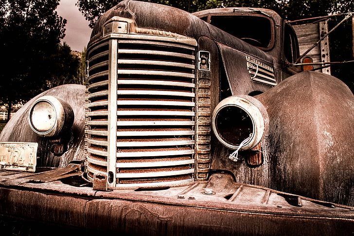 auto, hrdzavé, Vintage, staré, vozidlo, kov, oceľ