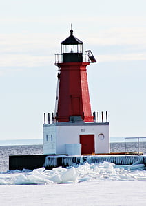 Lighthouse, Ice, snö, havet, Beacon, naturen, Sky