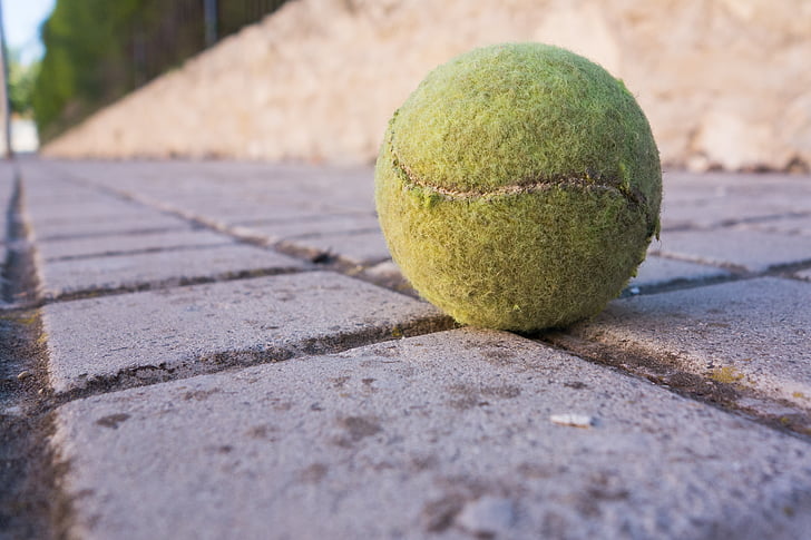 bola de tênis, calçada, solo, jogo, tênis, bola