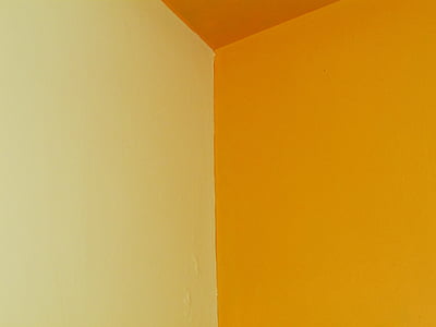 kant, rom, fargekombinasjon, vegg, gul, hvit