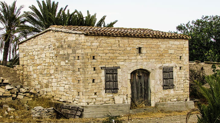 förrådshus, stenhus, arkitektur, traditionella, Cypern, avdellero, byn