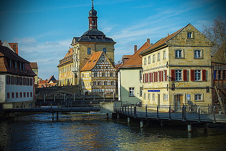 Bamberg, видом на місто, Річка, міст, Церква, Природа, Баварія