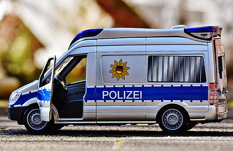 xe cảnh sát, đội xe buýt, cảnh sát, ánh sáng màu xanh, đồ chơi, Mercedes, tự động