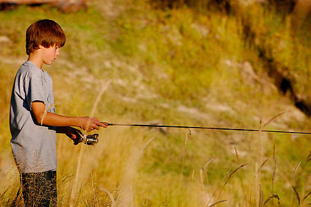 garçon, pêche, patience, petit garçon, Casting, nature, à l’extérieur