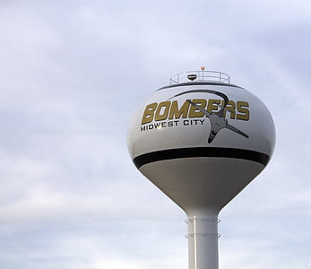 midwest city, oklahoma, bombers, water tower, water, tower, ball