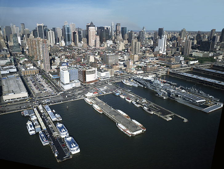 New york city, Manhattan, Cityscape, Dock, İskele, nehir, Metropolis