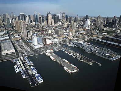 New york city, Manhattan, Panoráma města, dokovací stanice, přístaviště, řeka, Metropolis