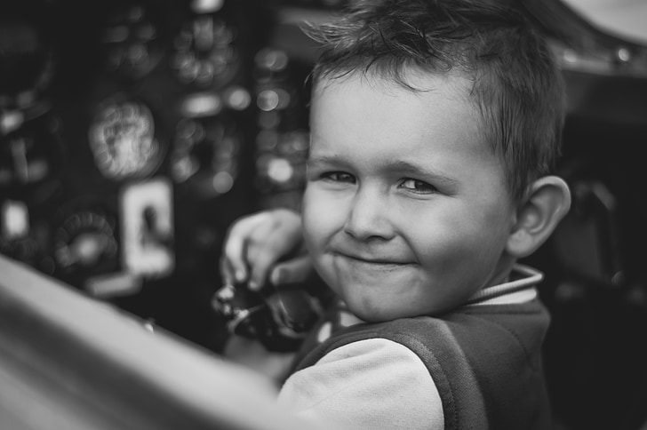 jongen, kind, Portret, militaire, cockpit, het vliegtuig, piloot