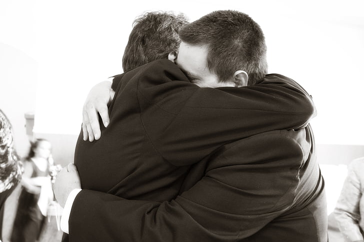 hugging, hug, father, son, family, embracing, wedding