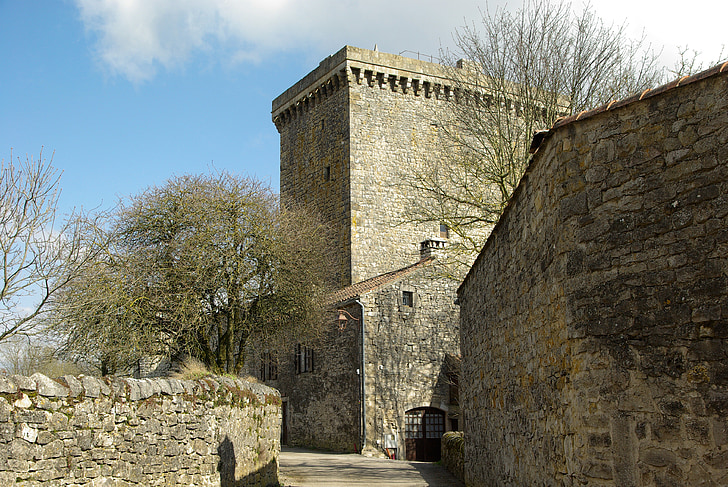 france, viala of no jaux, tower, medieval village, narrow street