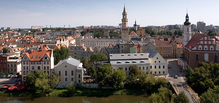Opole, Schlesien, Polen, Panorama, arkitektur, stadsbild, berömda place