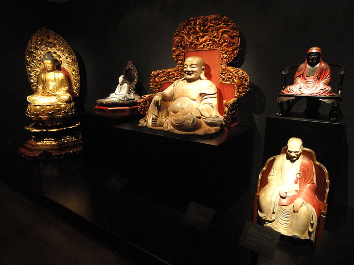escultures, figures, asiàtic, Museu, exhibició, religió, Buda
