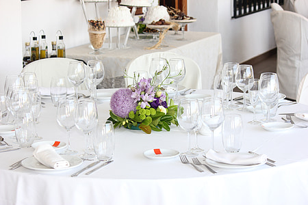 wedding, table, flowers, summer, plate, cutlery, elegance