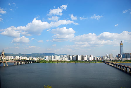 seoul, han river, sky, olympic bridge