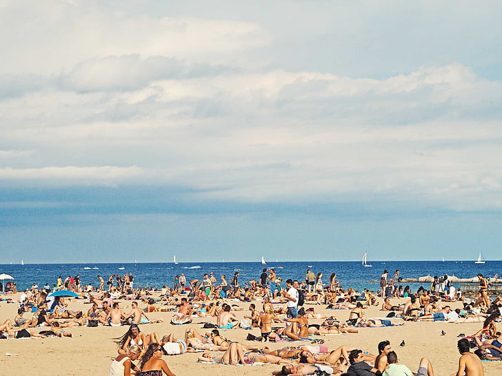 plage, océan, à l’extérieur, gens, sable, mer, bain de soleil