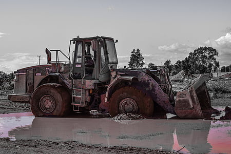 bulldozer, machine lourde, véhicule, machines, boue, flaque d’eau