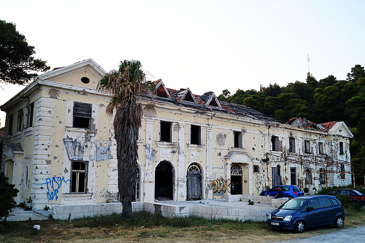 kupari, 두브로브니크, 크로아티아, 개 호텔, 버려진, 파괴, 전쟁