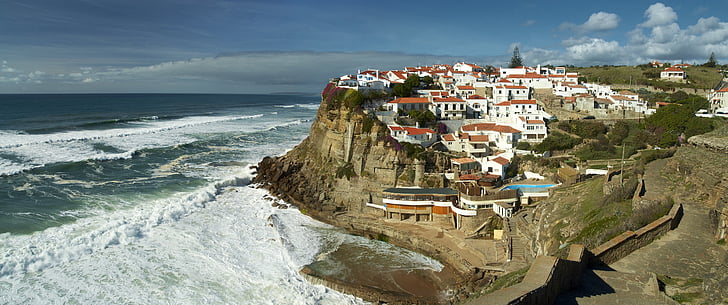 Azenhas do mar, Portugália, tenger, szikla, Mar, falu, portugál